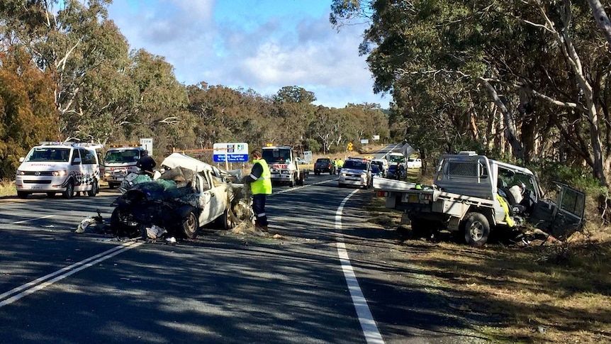 Emergency services attend scene of fatal crash on Kings Highway near Bungendore.