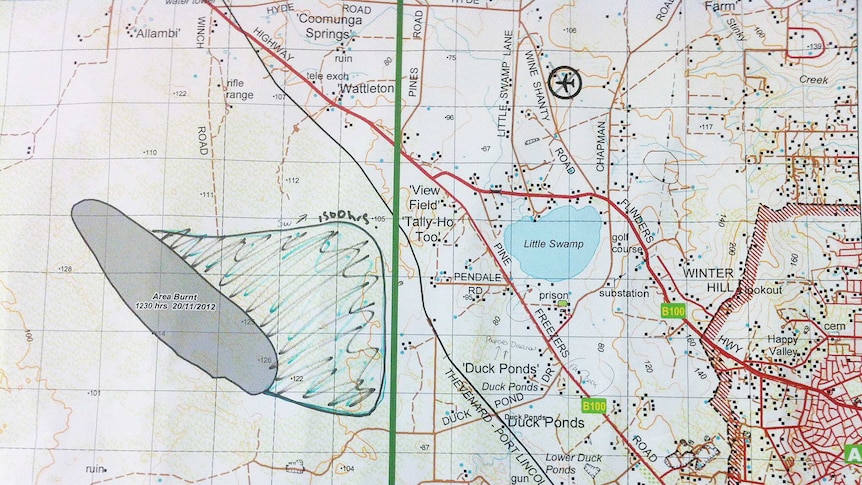 Map of the fire area at 1500 ACDT