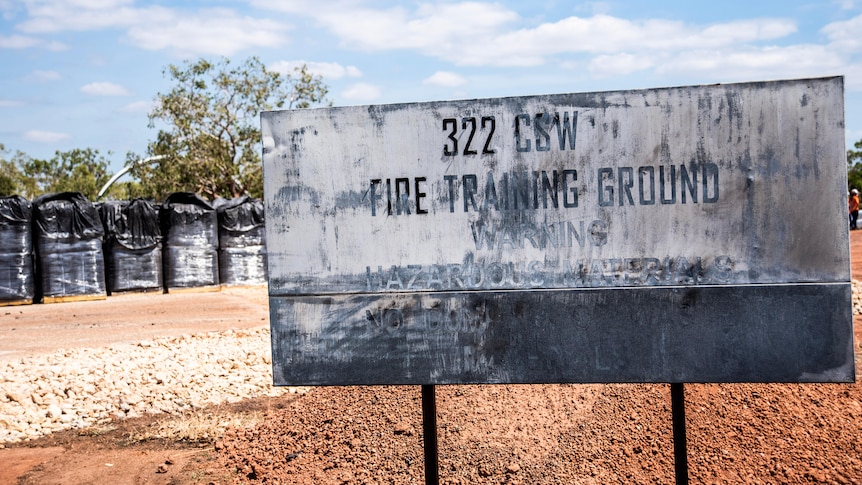 A faded sign that says "Fire training ground".