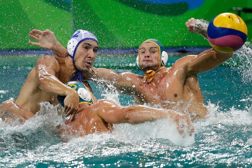 Australia's men's water polo team take on Serbia