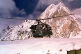 A Pakistan army helicopter lands on the Siachen Glacier