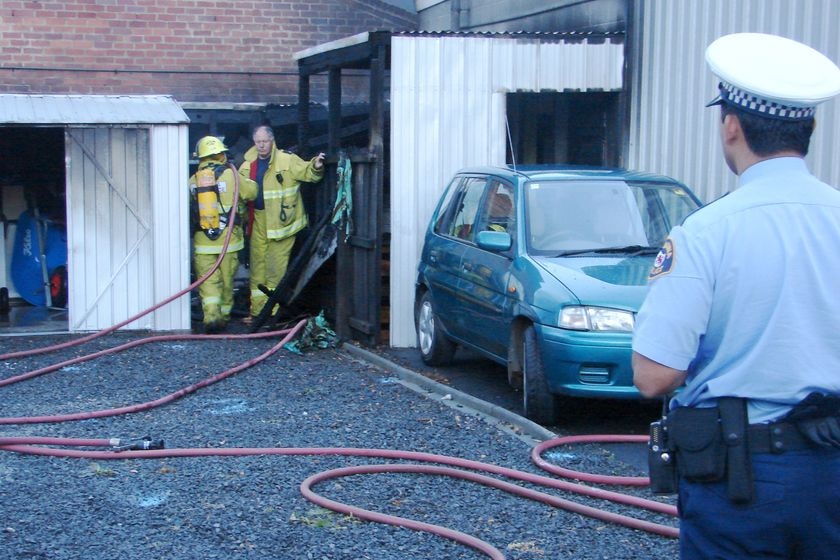 A shed destroyed by fire at a car rental business on Warwick Street, Hobart