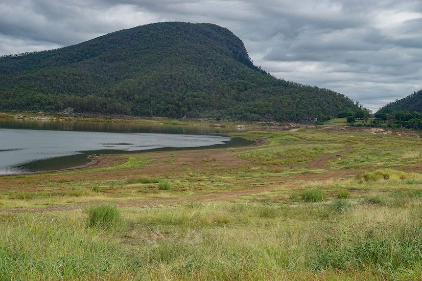 Dry Lake Moogerah at 13.3 per cent capacity near Boonah in south-west Queensland.