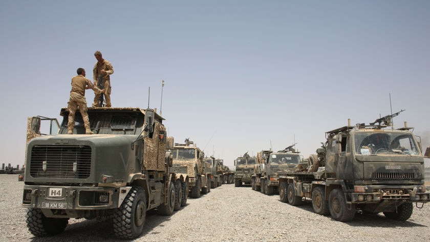 British Army supply trucks in Afghanistan