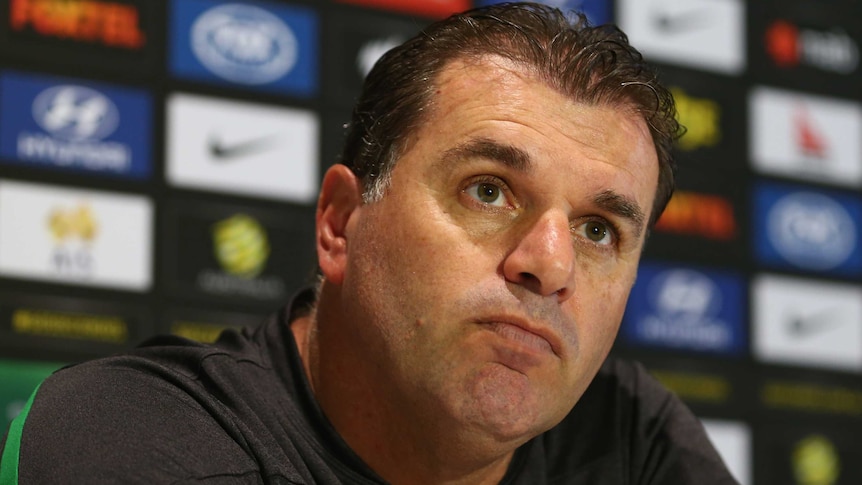 Socceroos coach Ange Postecoglou speaks to the media