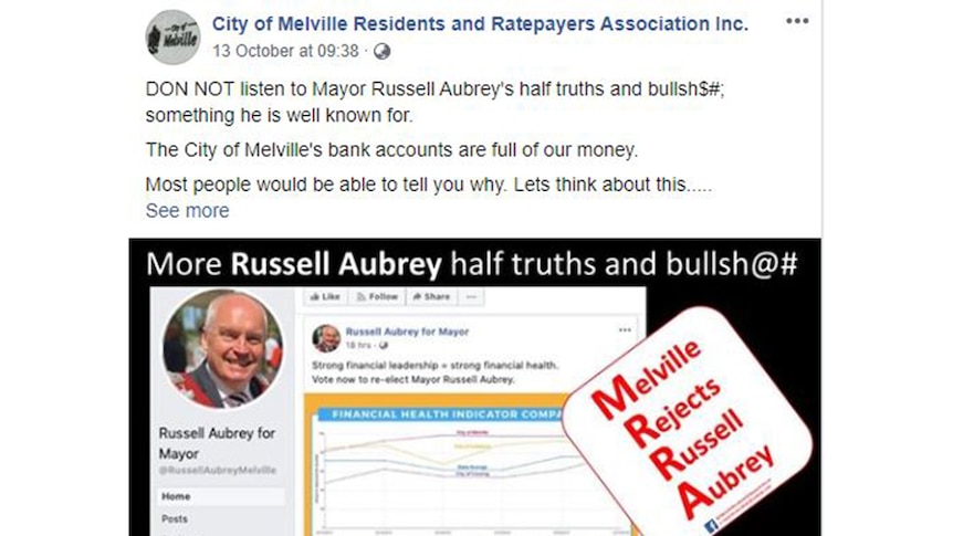 A post on the MRRA Facebook page blasting current mayor Russell Aubrey.