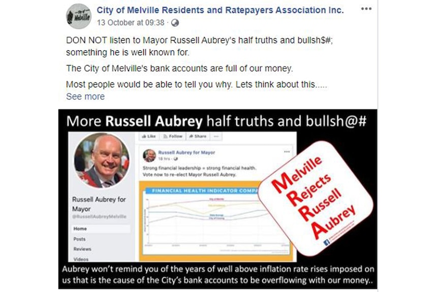 A post on the MRRA Facebook page blasting current mayor Russell Aubrey.