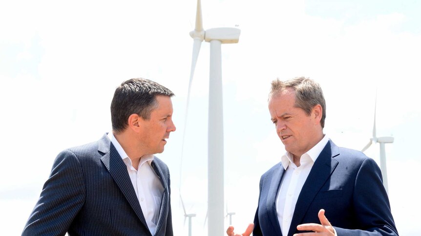 Bill Shorten and Mark Butler at an Australian wind farm
