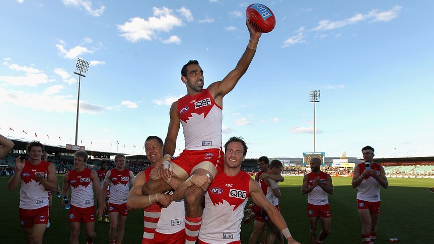 Adam Goodes was victorious in his milestone 304th game for Sydney against the Hawks.