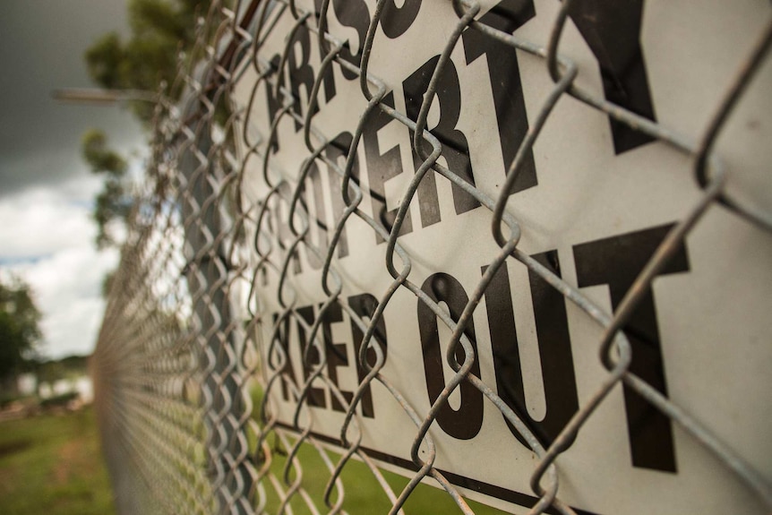 A sign warns people to keep out at the Don Dale Youth Detention Centre in Darwin.