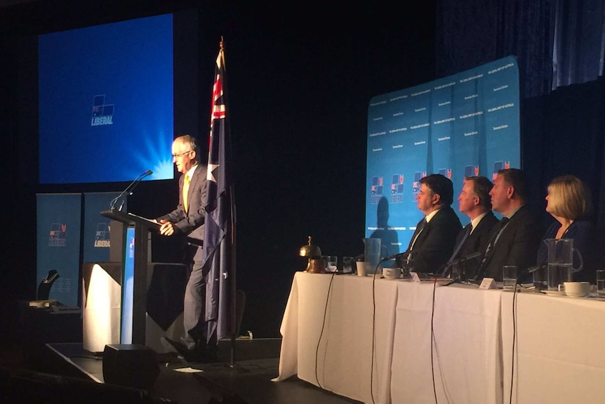 Malcolm Turnbull addresses the Tasmanian Liberal Party conference in Launceston