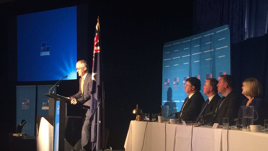 Malcolm Turnbull addresses the Tasmanian Liberal Party conference in Launceston. 7 November 2016.