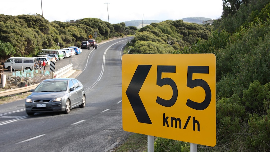 A speed warning sign on the Great Ocean Road