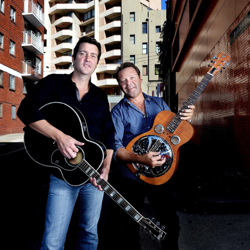 Country musicians LtoR Adam Harvey and Troy Cassar-Daley promote the The Great Country Songbook.