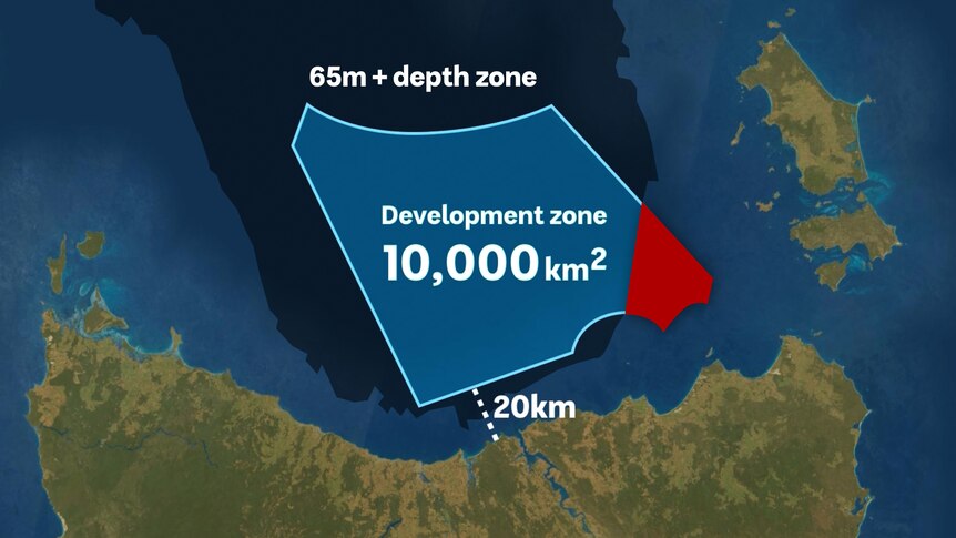A graphic showing a 10,000km2 zone