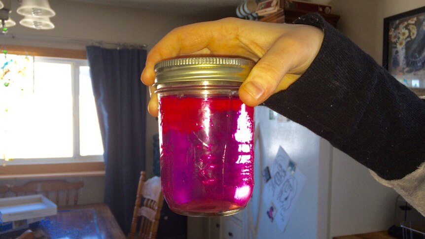 Pink water from Onoway