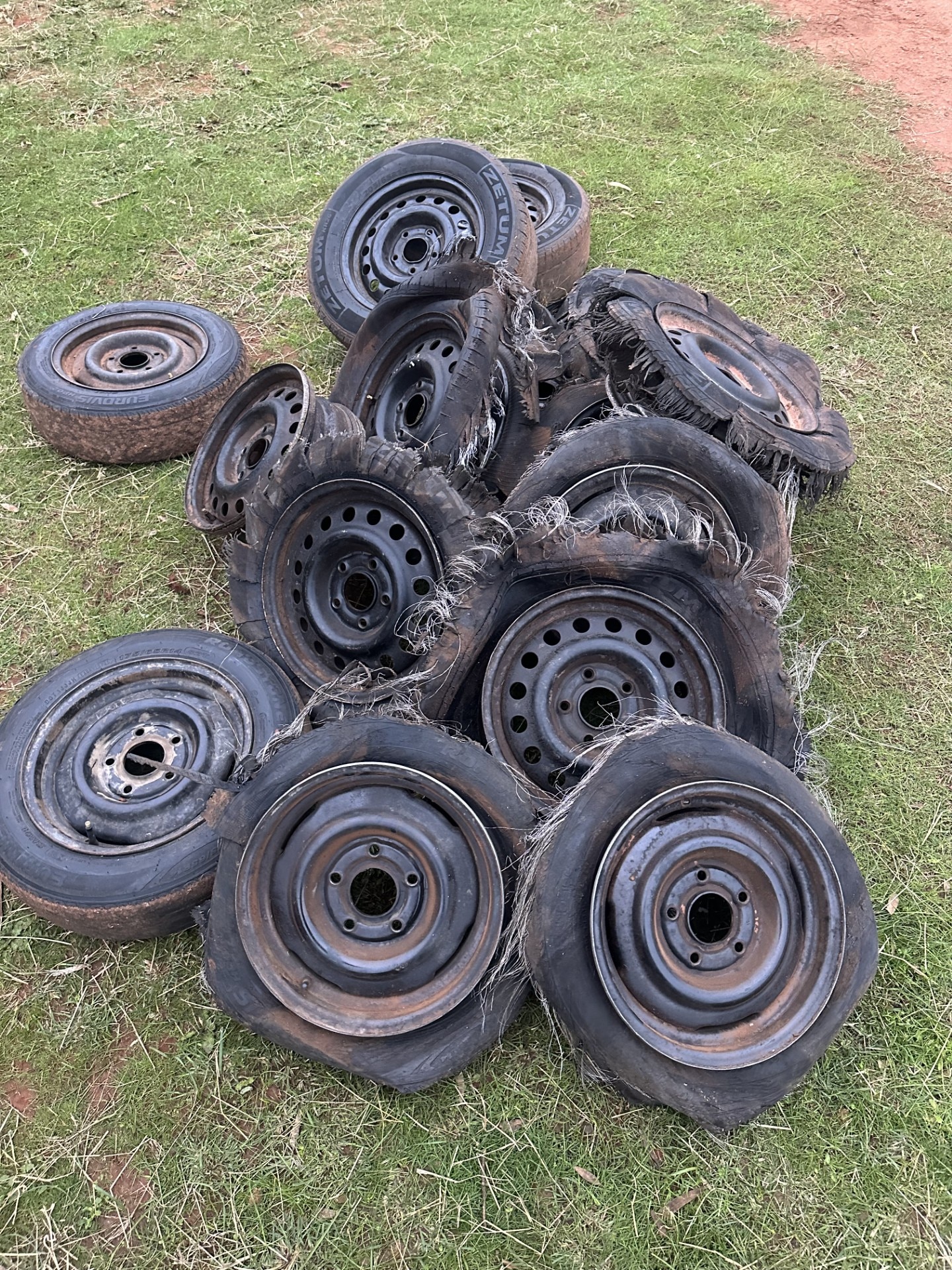 A pile of burnt out tyres