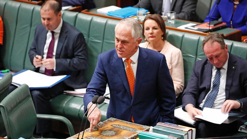 Prime Minister Malcolm Turnbull gestures during Question Time on September 12, 2016.