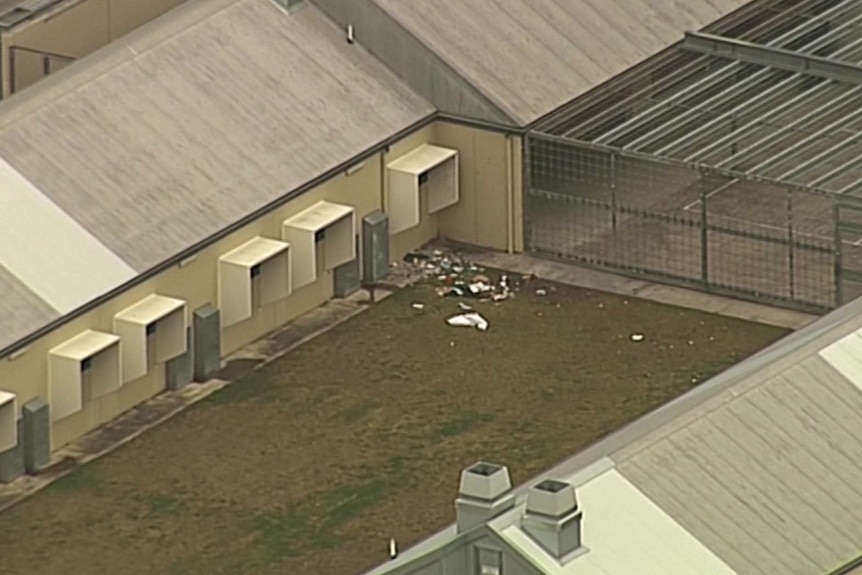 Debris outside a cell at the Borallon Correctional Centre