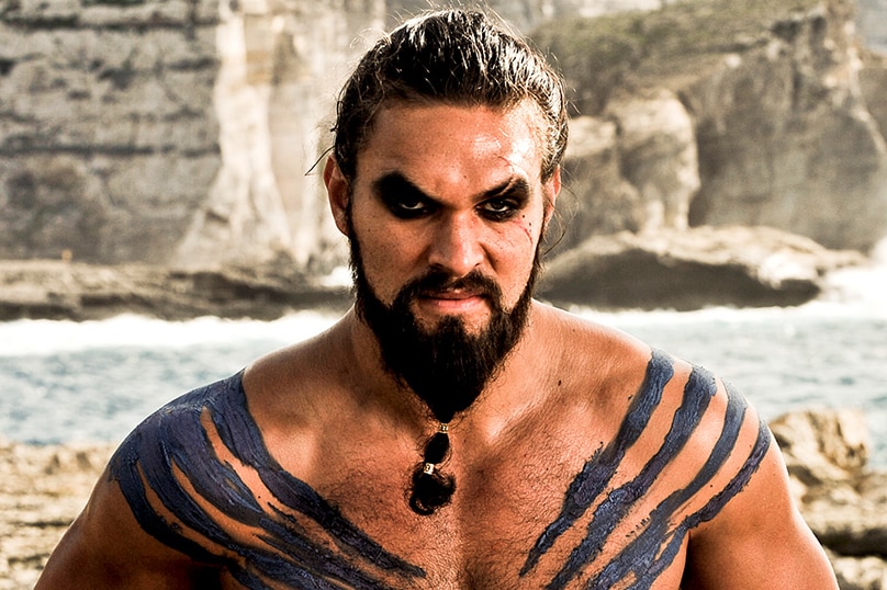 Jason Momoa appears in costume as warrior Khal Drogo on the set of Game of Thrones.