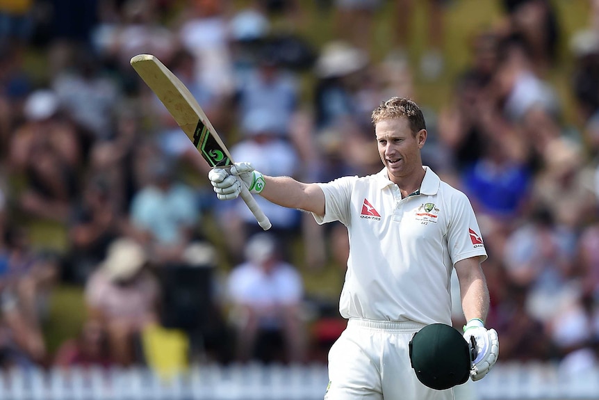 Australia's Adam Voges celebrates his double century against New Zealand in Wellington on day three.