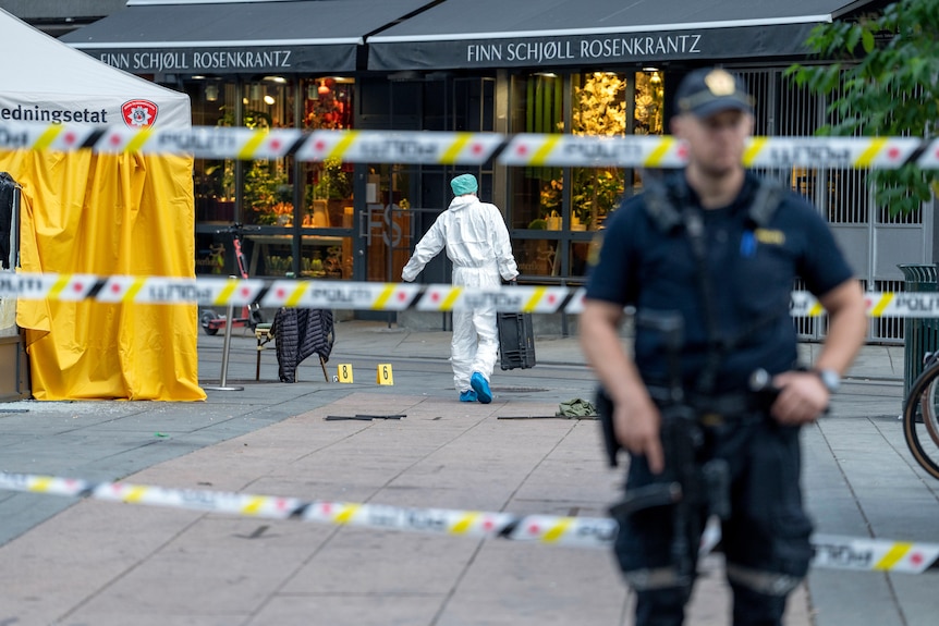 Police at the scene of a shooting in central Oslo