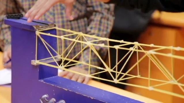 A bridge structure made from dry spaghetti