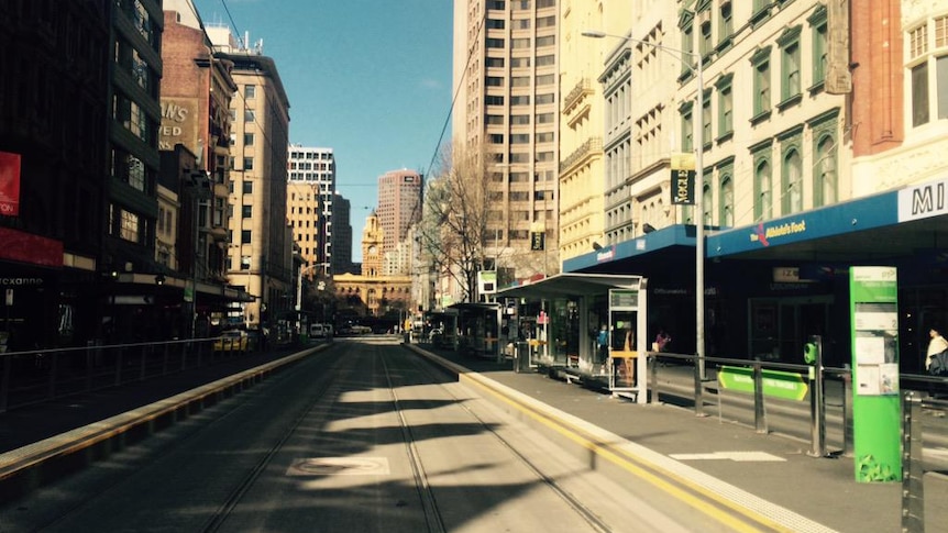 Elizabeth Street in Melbourne's CBD during a tram strike on Thursday, September 10, 2015.