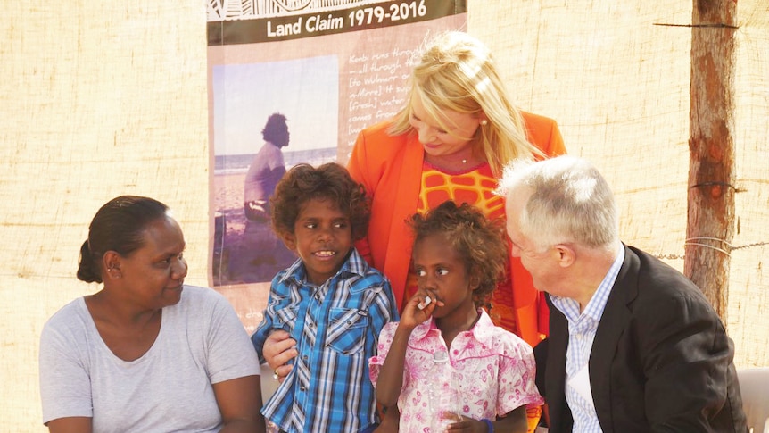 PM Malcolm Turnbull with NT politician Natasha Griggs and locals at the Kenbi hand back.