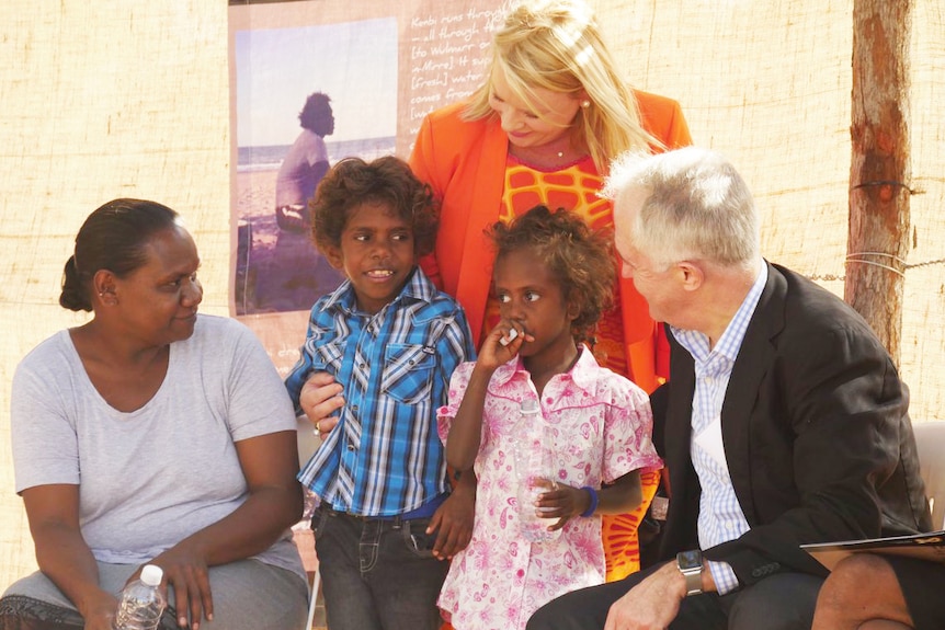 PM Malcolm Turnbull with NT politician Natasha Griggs and locals at the Kenbi hand back.