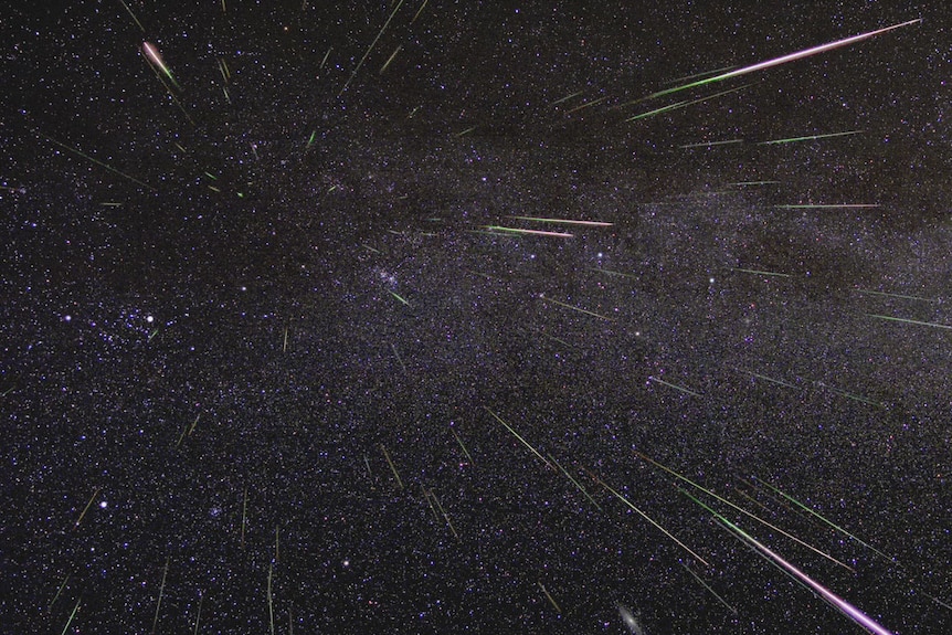 An outburst of Perseid meteors lights up the sky