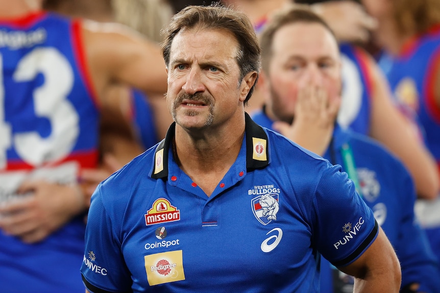 A disgruntled Luke Beverdige runs from the ground during a match against Carlton