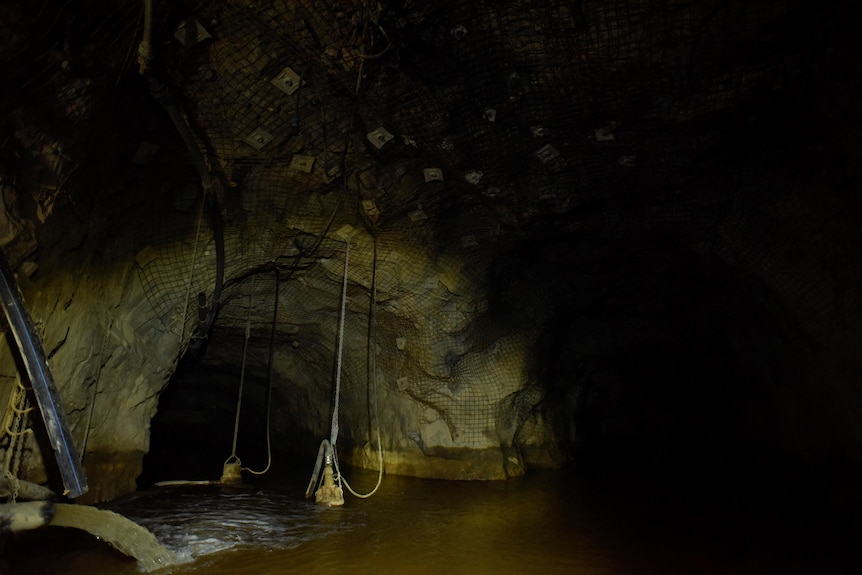 an underground mine flooded with water