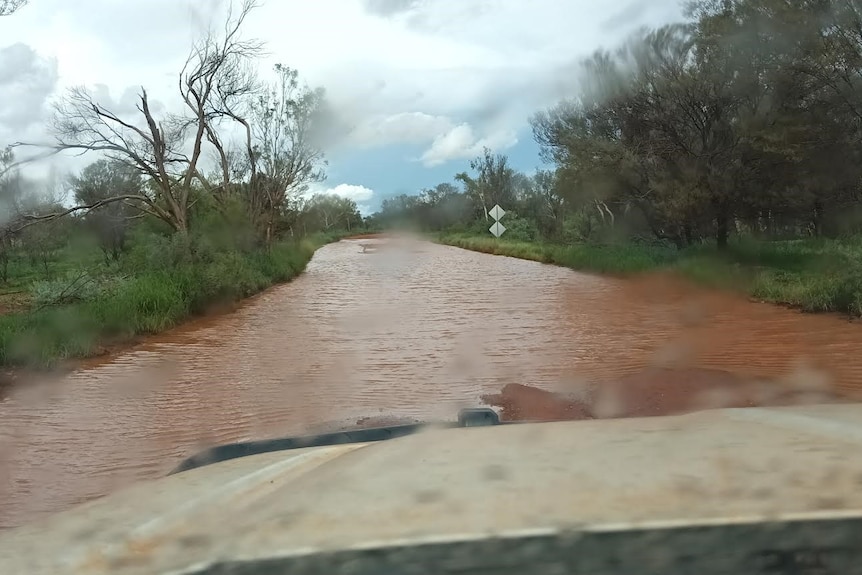 A road flooded with water
