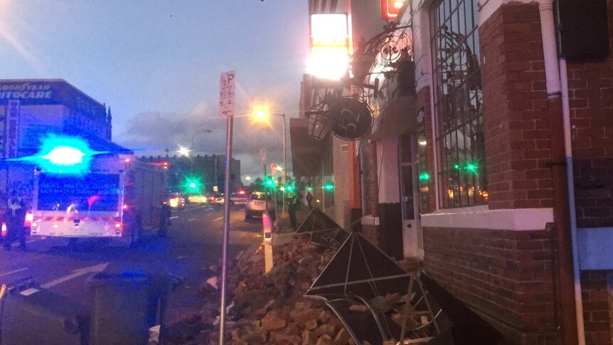 Rubble in Bathurst Street after wall collapse