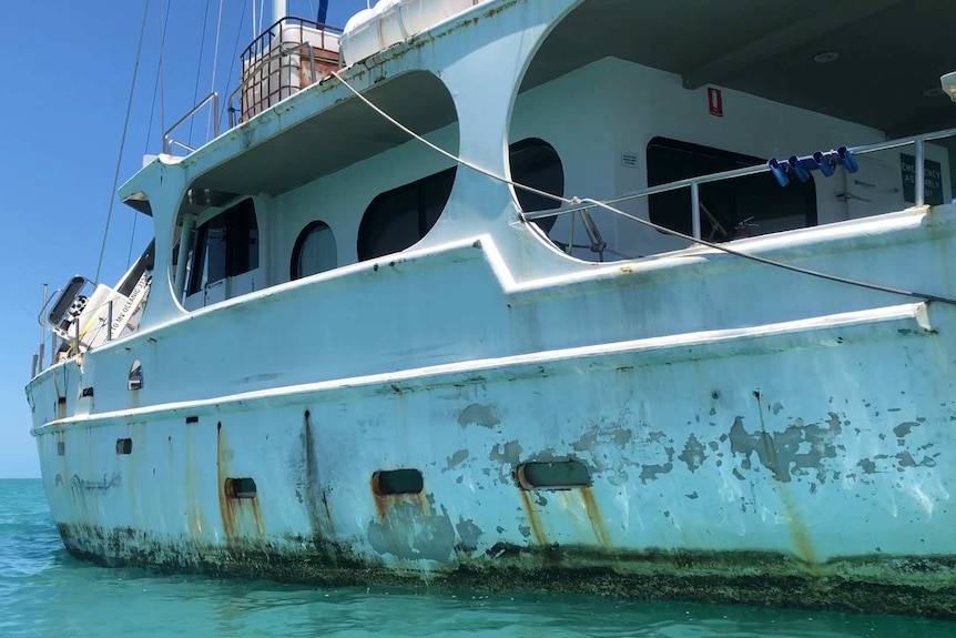 Rust on the side of a steel ocean-going vessel