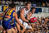 Daniel Lloyd of the Giants during the round 10 AFL match against the Eagles at Subiaco Oval in Perth on May 28, 2017.