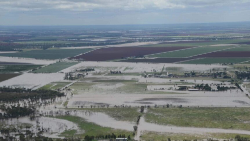 An aerial view of floods around Dalby