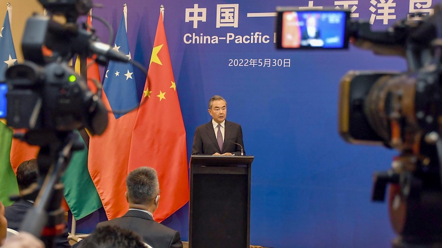China's Foreign Minister Wang Yi speaks at a press conference in Fiji