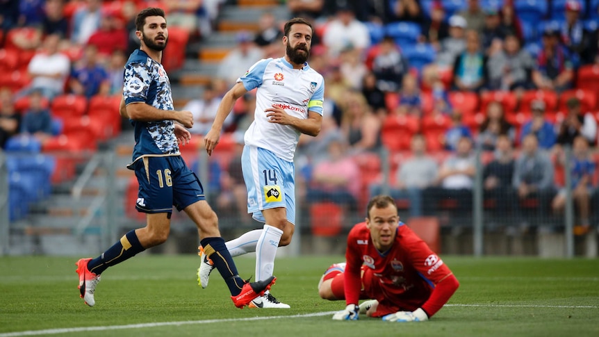 Alex Brosque scores for Sydney FC against Newcastle Jets