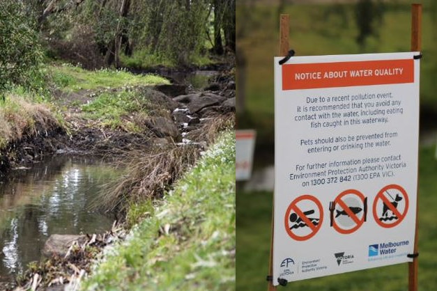 Pollution along the Stony Creek, and a warning sign from the EPA.