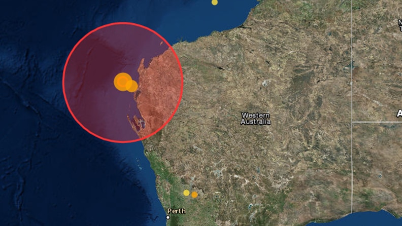 A map displaying where a magnitude-5.9 earthquake struck about 100 kilometres off the coast of Coral Bay in WA's north.