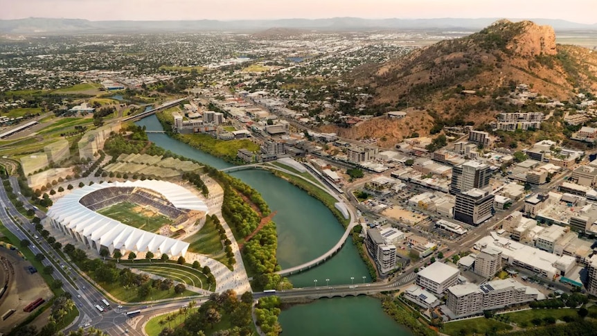 Aerial view of concept design of Townsville's new north Queensland stadium, released in December 2016
