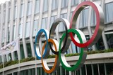 The Olympic rings pictured in front of the IOC headquarters in Lausanne, Switzerland.