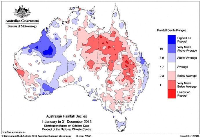 2013 annual rainfall compared with historical records