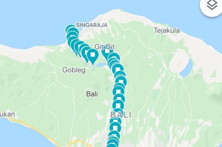 A map of Bali with Jamin's course plotted out.