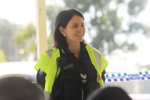 Senior Constable Brittany Duncan speaking to a group. 