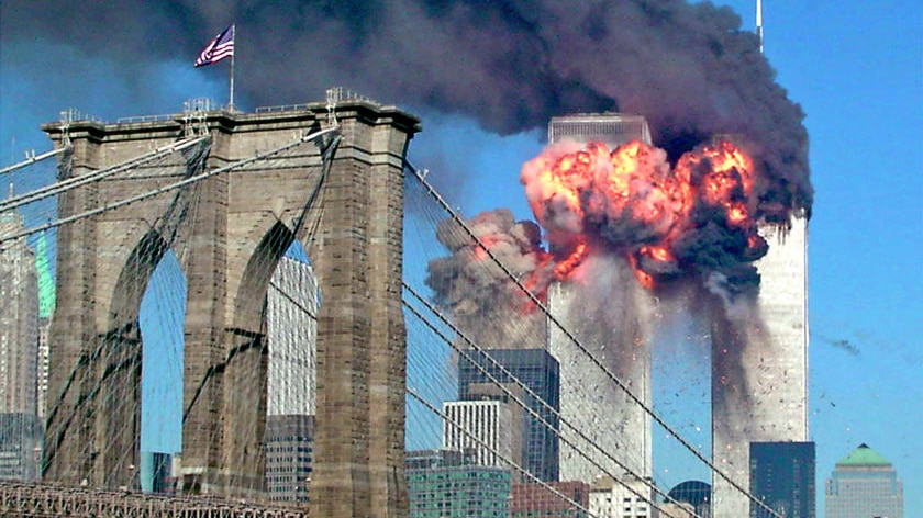 A photo showing the 9/11 attack on the Twin Towers in 2001.