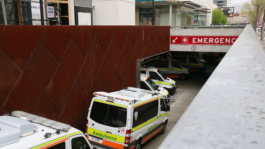 Ambulances line up in Hobart