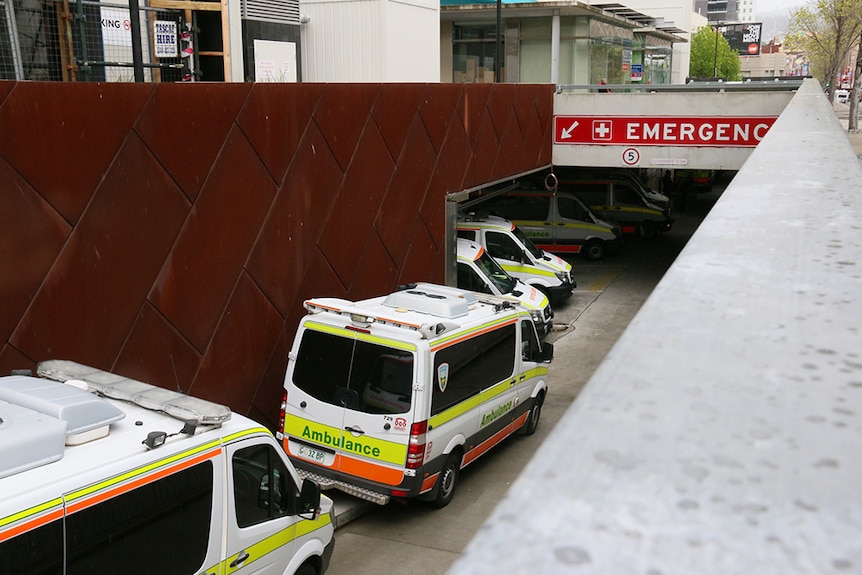 Ambulances line up in Hobart